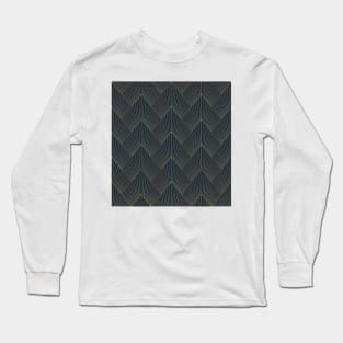 Art Deco golden chevron pattern navy and gold Long Sleeve T-Shirt